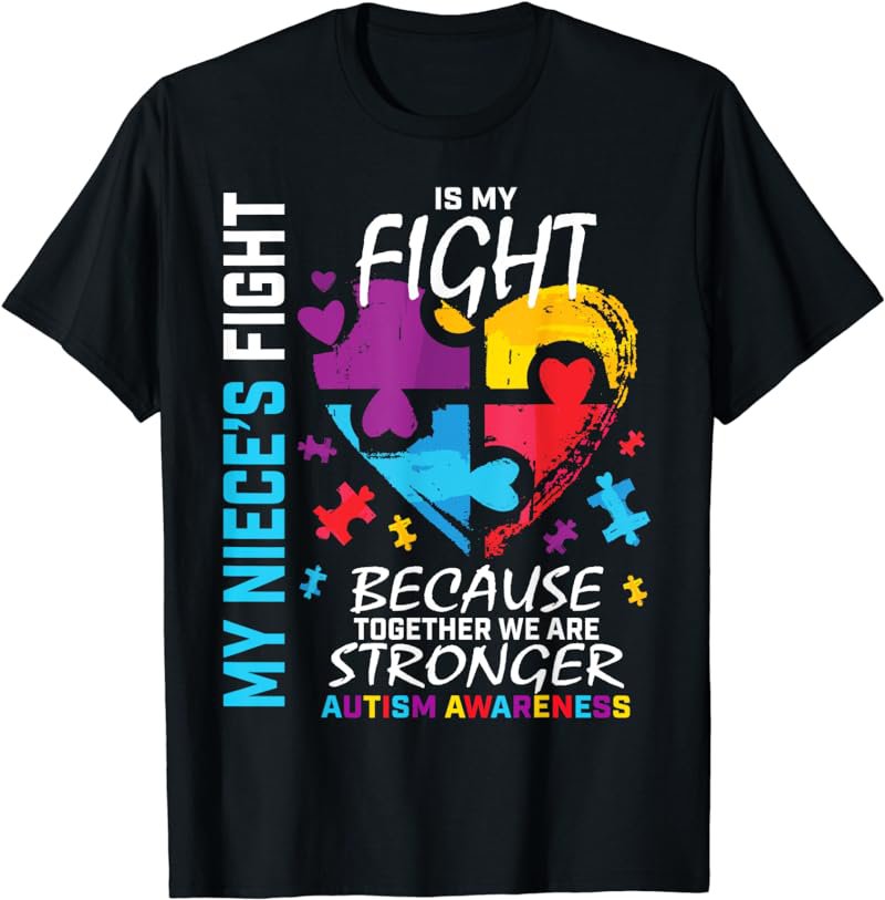 Aunt Uncle Puzzle Heart Blue Fighter Niece Autism Awareness T-Shirt