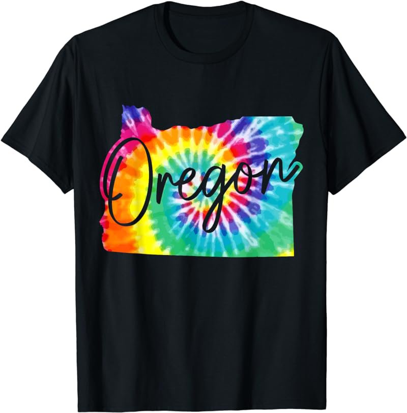 Oregon Tie Dye State Map Pride Hippie PNW Vintage Retro T-Shirt