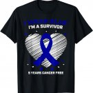 5 Years Cancer Free Men Women Blue Colon Cancer Survivor T-Shirt