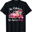 In October We Wear Pink Leopard Truck Pumpkin Breast Cancer T-Shirt