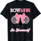 Cheerleader Breast Cancer Shirt Pink Bow Cheer T-shirt Gift T-Shirt