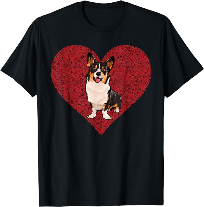 Cardigan Welsh Corgi Valentines Day Dog Love Fingerprint T-Shirt