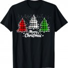 Merry Christmas Tree Xmas Buffalo Plaid Red White Green T-Shirt