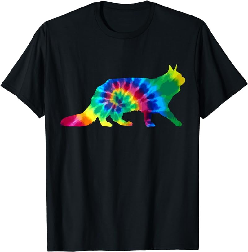 Maine Coon Cat Tie Dye Vintage Hippie Cat Lover T-Shirt