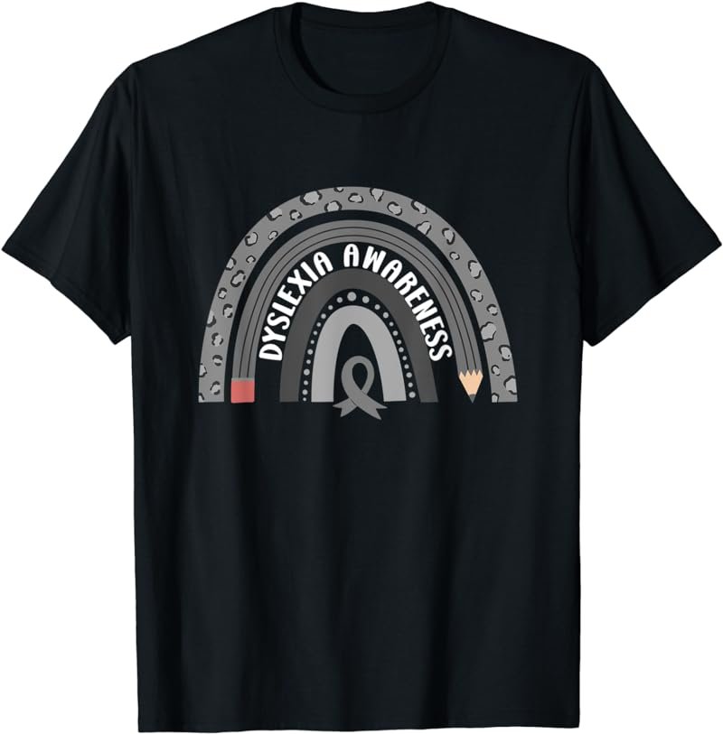 In October Wear Silver Rainbow Leopard Dyslexia Awareness T-Shirt