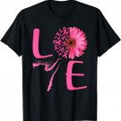 Love Cat Pink Ribbon Daisy Flower Breast Cancer Awareness T-Shirt