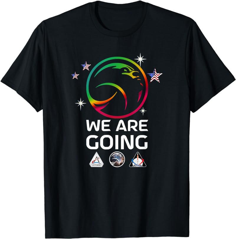 Official Moon Rocket Launch US Flag Stars WE ARE GOING T-Shirt