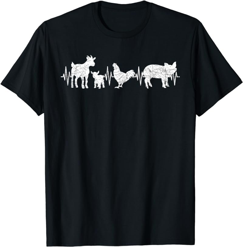 Farming Farmer Heartbeat Goat Chicken Pig Farm Animal T-Shirt
