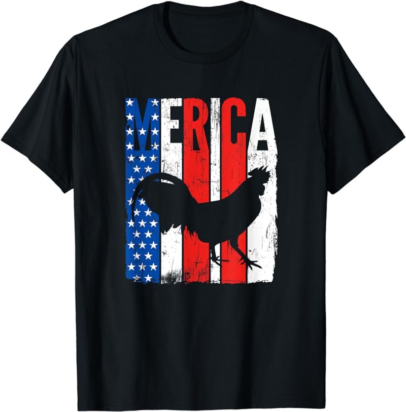 Merica American Flag Chicken 4th Of July Rooster T-Shirt