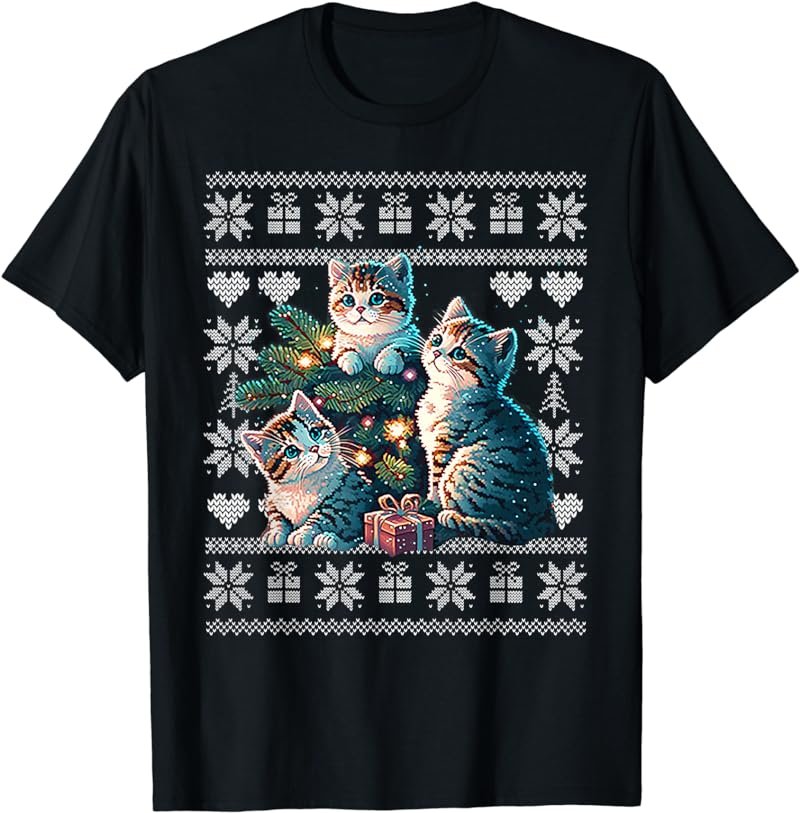 Funny Cat Christmas Shirts Men Women Cats Lover Ugly Xmas T-Shirt