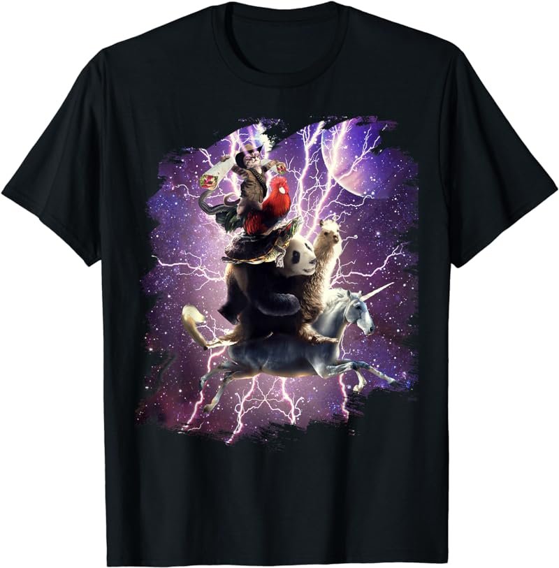 Cat Riding Chicken Turtle Panda Llama Unicorn T-Shirt