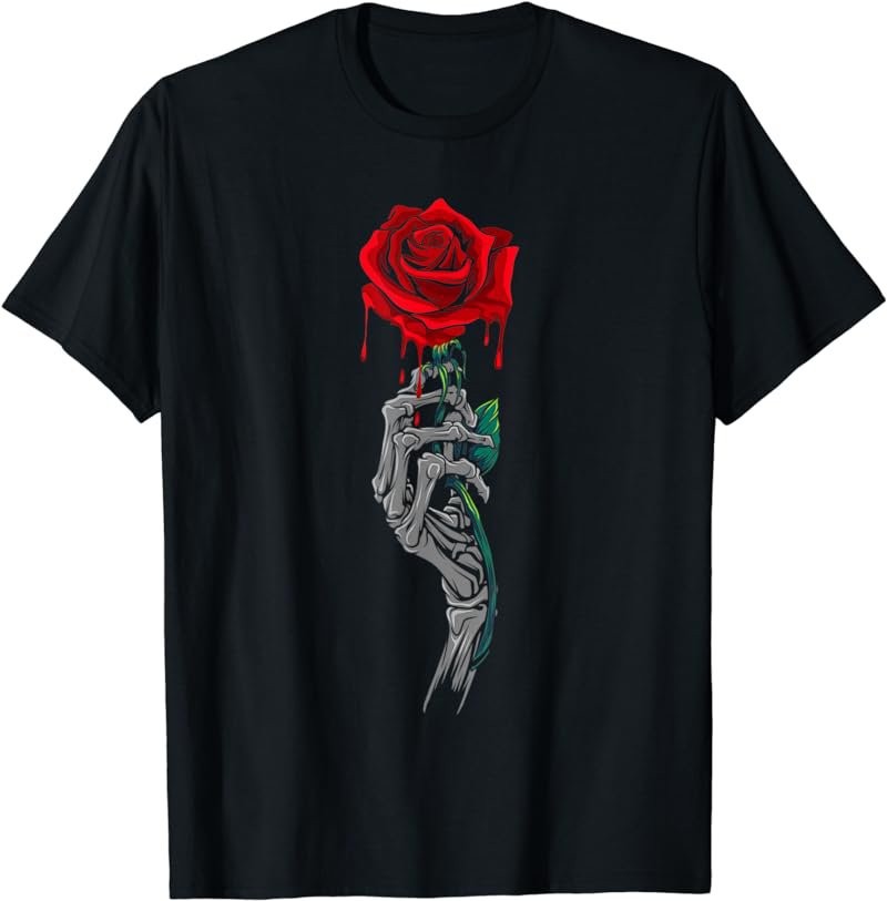 Skeleton Hand Red Melting Rose Flower T-Shirt
