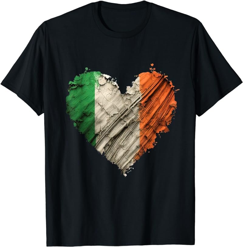 Vintage Irish Flag Heart St Patricks Day Kids Girls Women T-Shirt
