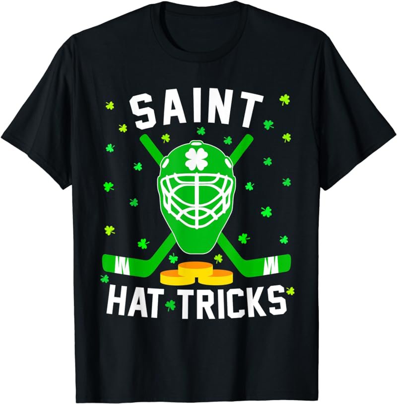 Patricks Day Saint Hat Tricks Hockey Shamrock Kids Boys T-Shirt