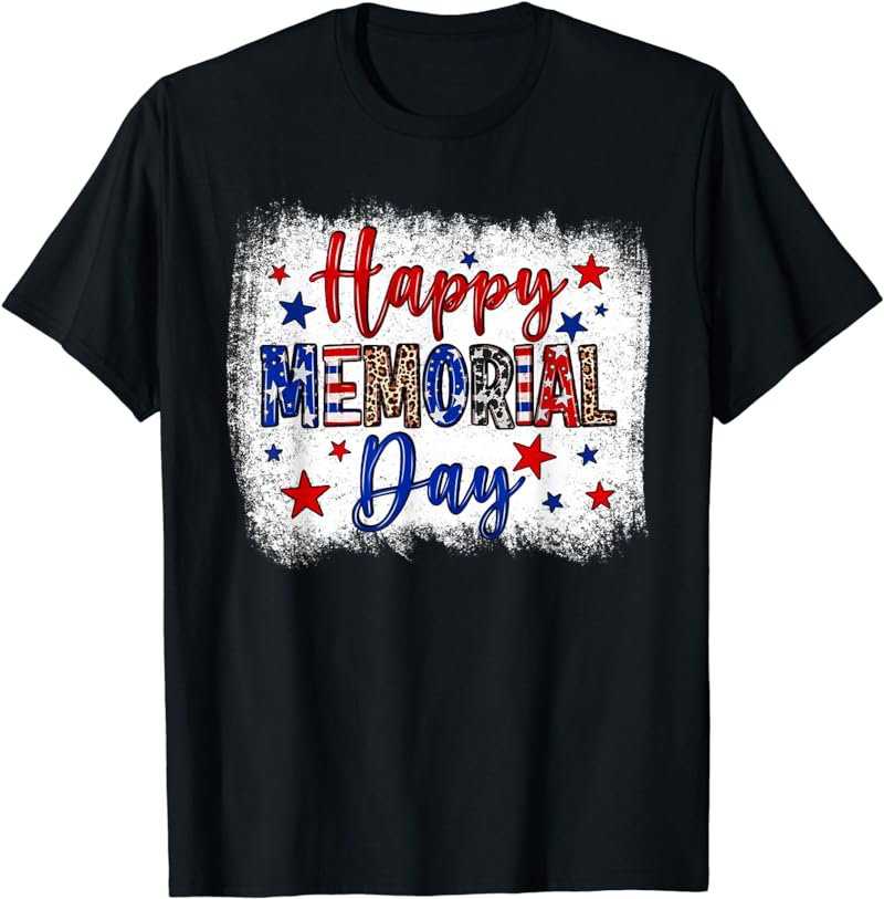 Bleached Happy Memorial Day Leopard USA Patriotic For Women T-Shirt