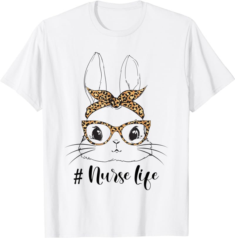 Easter Nurse Bunny Face With Sunglasses Leopard Easter Day T-Shirt