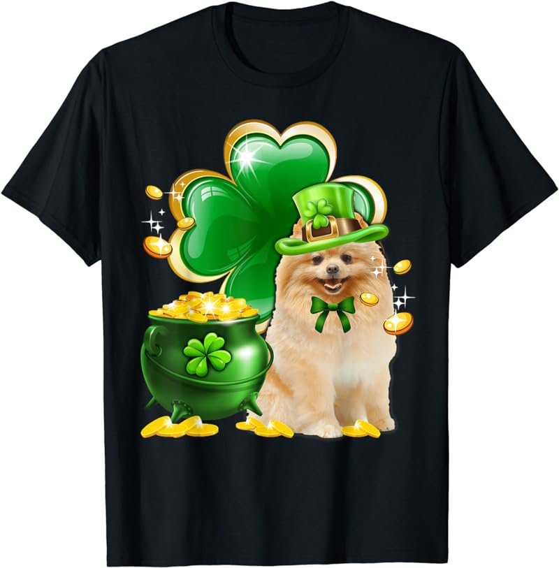 Pomeranian Dog Shamrock St Patricks Day Dog Irish Gift T-Shirt