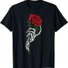 Rose Flower Tattoo - White Skeleton Hand Holding a Red Rose T-Shirt