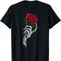 Rose Flower Tattoo - White Skeleton Hand Holding a Red Rose T-Shirt