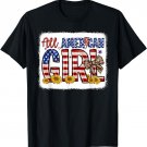 Sunflower Leopard All American Girls 4th of July Flag Womens T-Shirt