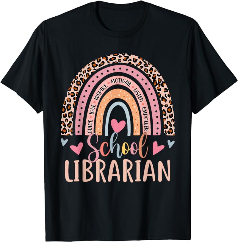 Funny School Librarian Rainbow Leopard Print Library T-Shirt
