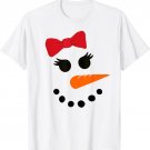 Snowgirl Girl Face Red Bow Carrot Nose Cute Girls Snowman T-Shirt