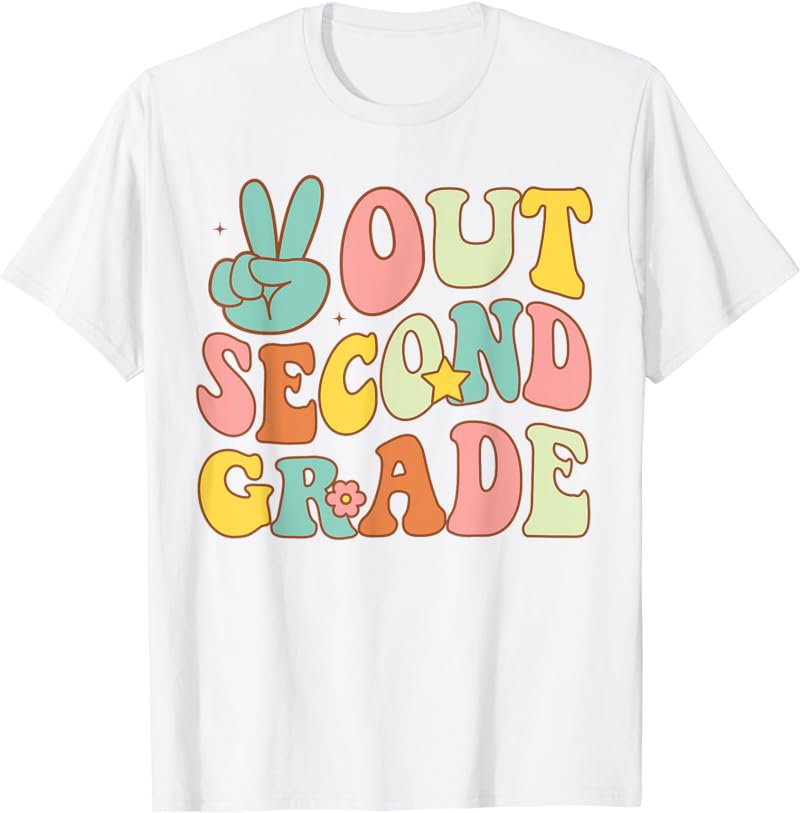 Peace-Out Second Grade Groovy Last Days School 2nd Grade T-Shirt
