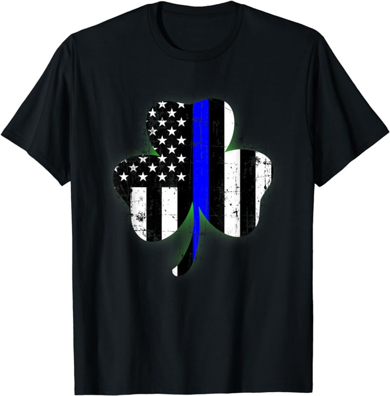 Irish Thin Blue Line Police Officer Distressed American Flag T-Shirt