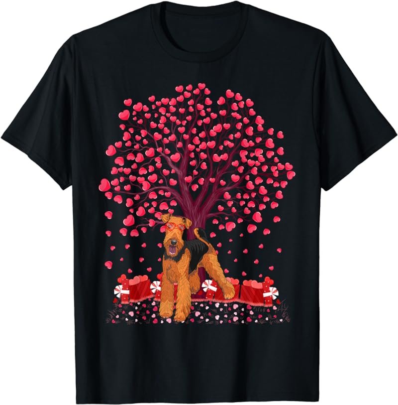 Lover Heart Tree Airedale Terrier Dog Valentine's Day T-Shirt