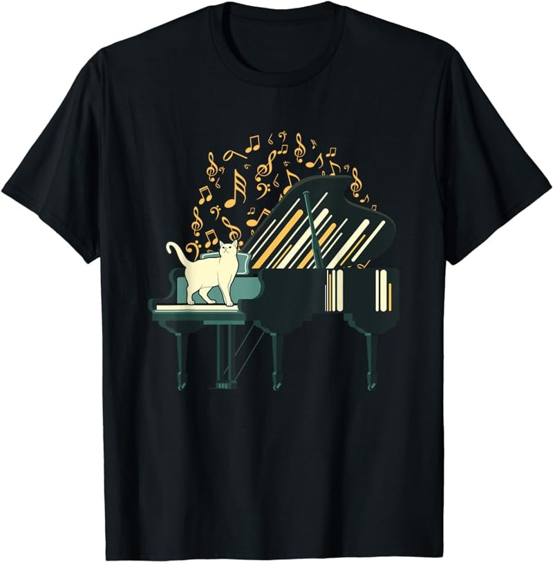 Cat Piano Pianist Pet Playing Music Musician Musical Gift T-Shirt