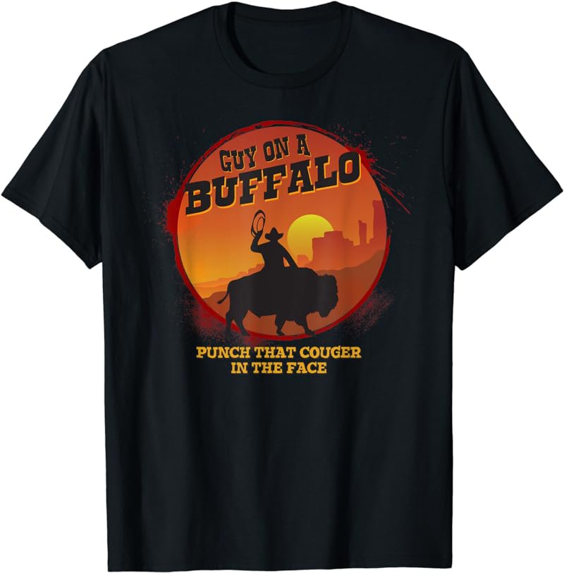 Guy on a Buffalo Sunset ~ Possum Possee Funny T-Shirt