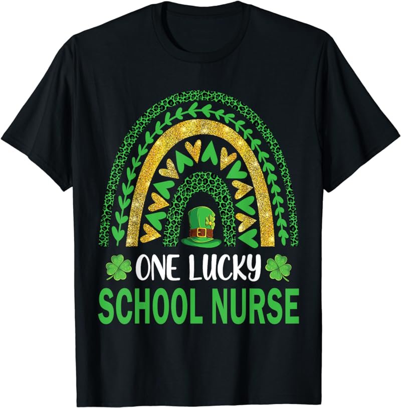 One Lucky School Nurse St Patricks Day Shamrock Rainbow T-Shirt