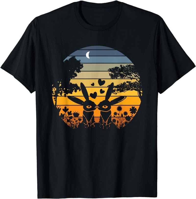 Cute Kissing Easter Rabbits Sunset Garden Nature Lover T-Shirt