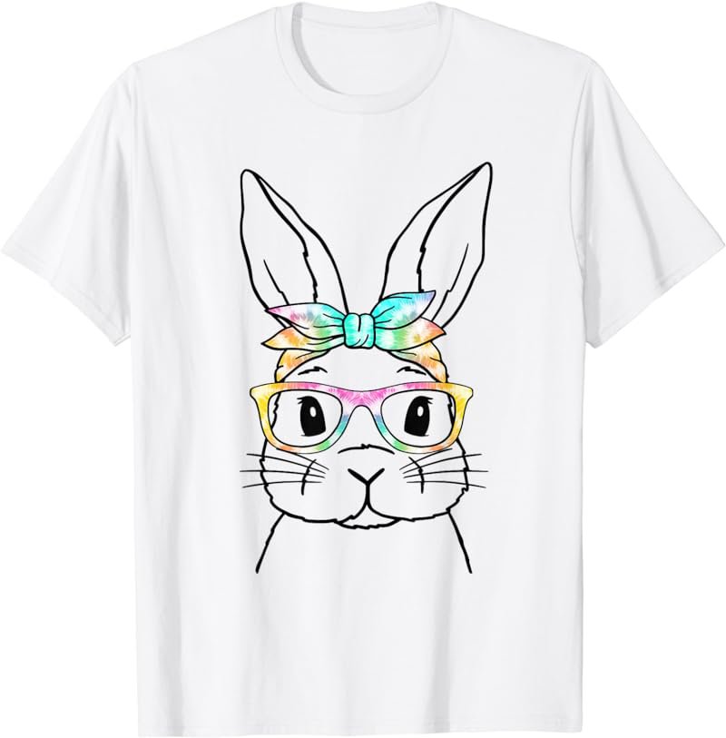 Cute Bunny Face Tie Dye Glasses Headband Happy Easter Day T-Shirt