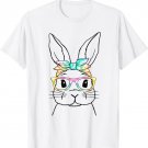 Cute Bunny Face Tie Dye Glasses Headband Happy Easter Day T-Shirt