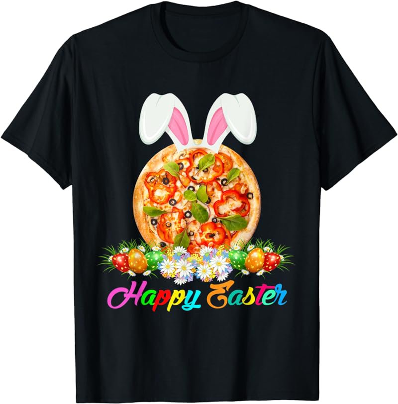 Happy Easter Day Floral Flower Bunny Pizza Hunting Eggs T-Shirt