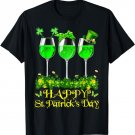 Happy St. Patrick's Day Three Wine Glasses Leprechaun Irish T-Shirt