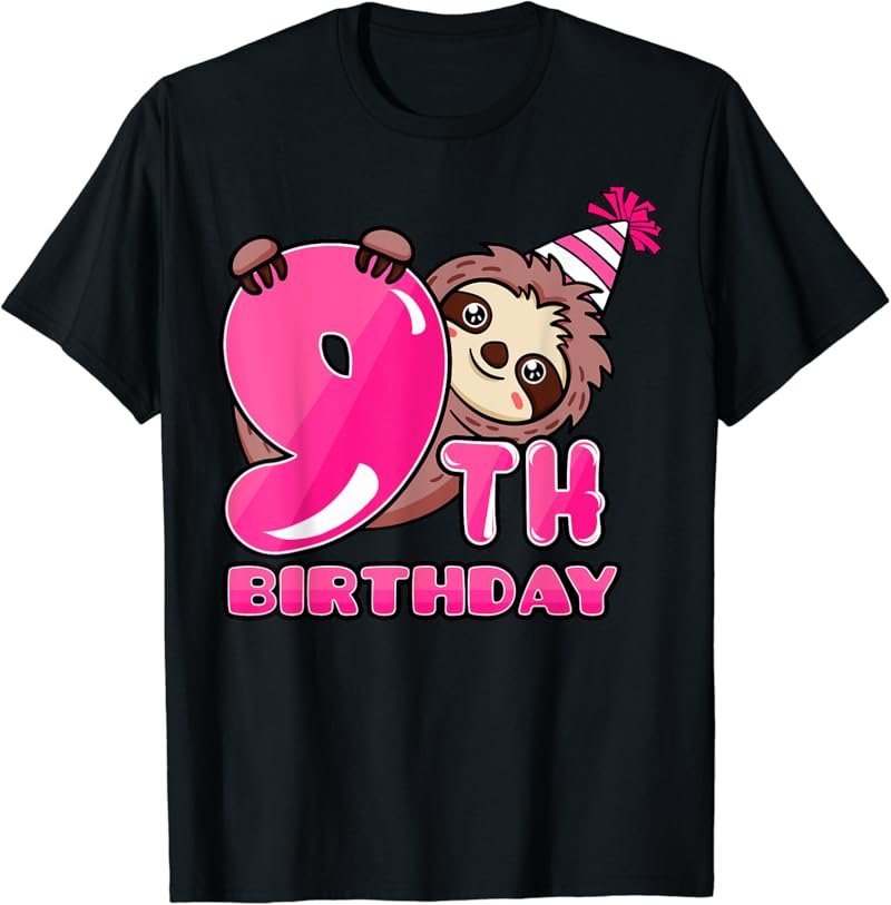 9th Birthday Sloth Theme Bday Party Celebration 9 T-Shirt