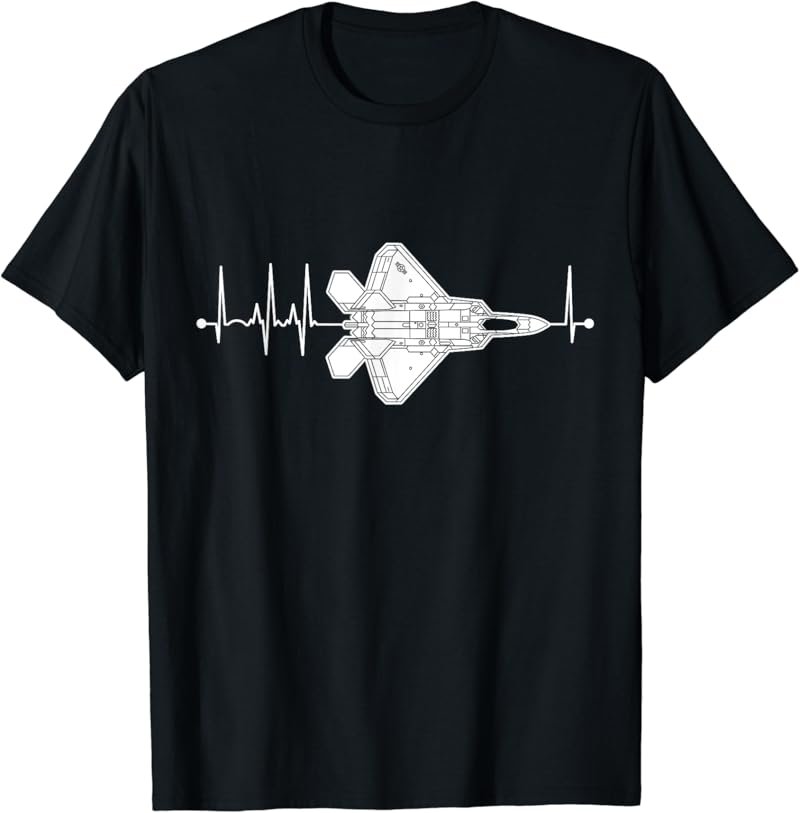 F-22 Raptor Schematic Airplane Pulse EKG Pilot F22 Heartbeat T-Shirt