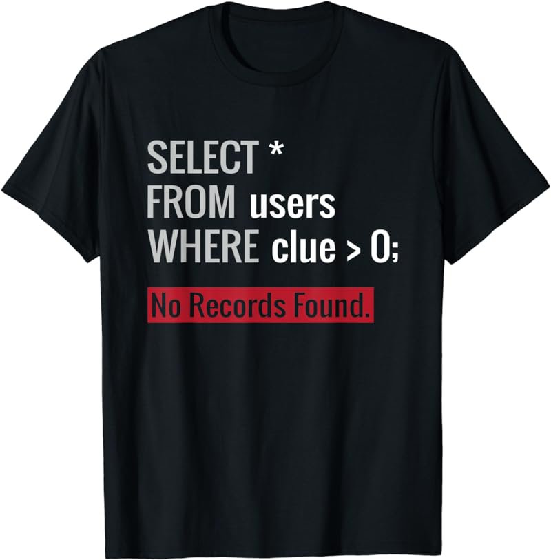 SQL Query Funny SQL Database Admin Programmer T-Shirt