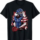 Patriotic Baseball Catcher Vintage American Flag 4th of July T-Shirt