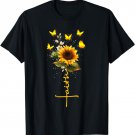 Vintage Faith Cross Sunflower Butterfly Flowers Christian T-Shirt