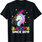 Fourth 4th Birthday Awesome Since 2019 Rainbows and Unicorn T-Shirt