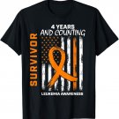 4 Years Cancer Free Orange Leukemia Survivor American Flag T-Shirt