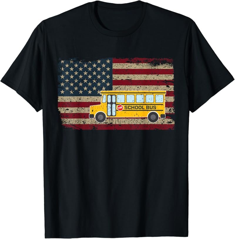 School Bus Driver America Flag Patriotic Bus Driving Gift T-Shirt