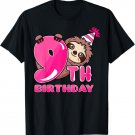 9th Birthday Sloth Theme Bday Party Celebration 9 T-Shirt