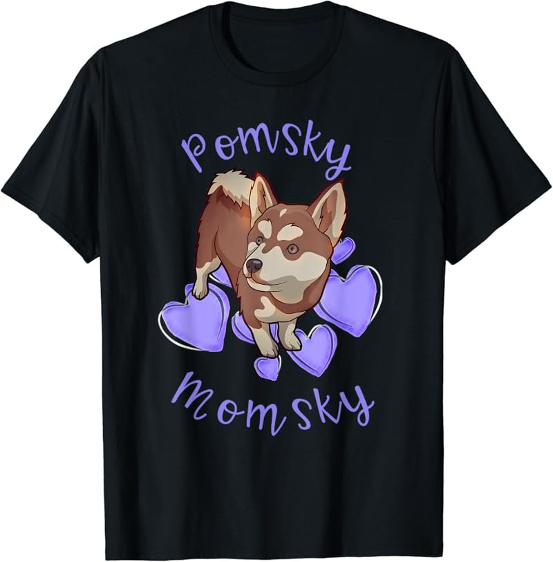 Cute Pomsky Momsky TShirt - Pomsky Mom Purple Hearts Shirt