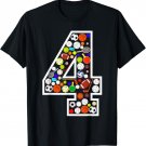 Kids 4th Birthday Sports Big Number Four 4 Year Old Boy T-Shirt