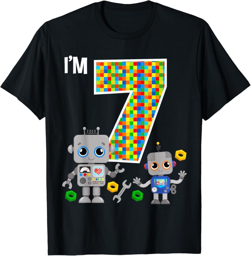 Robots 7th Birthday Robot Party Robotics 7 Year Old Birthday T-Shirt