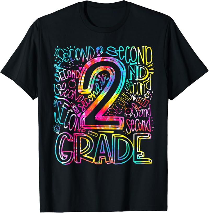 Tie Dye 2nd Grade Typography Team Second Grade Teacher T-Shirt